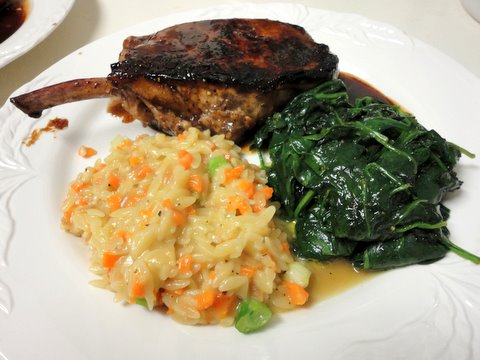 Sweet and Sour Glazed Pork Chops with Carrot Orzo