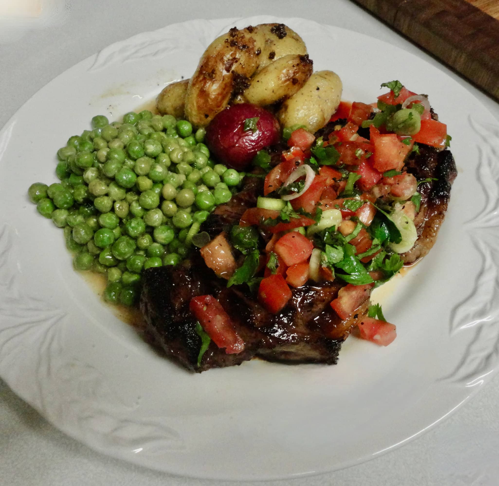Jamie Oliver’s Steak with Herbed Salsa and Sweet English Peas