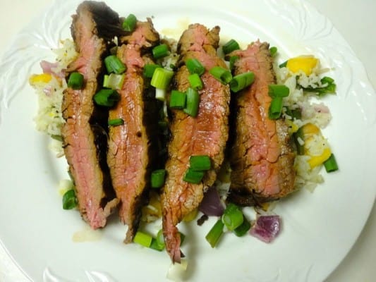 Asian Spiced Flank Steak With Basmati Rice and Mango Salad