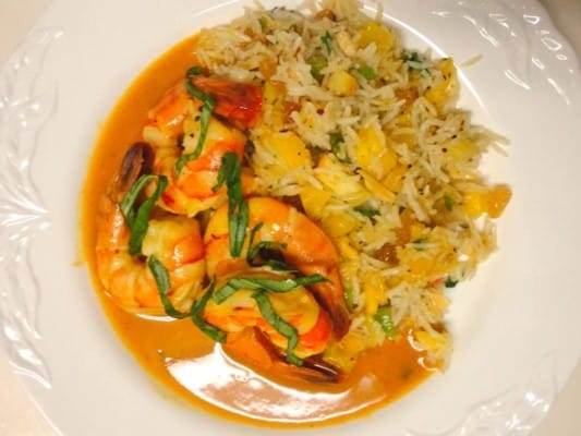 Eric Ripert’s Shrimp in Coconut Curry Sauce with Caribbean Fried Rice