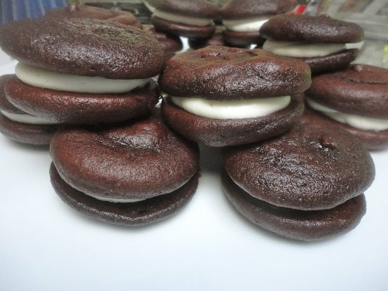 Chocolate Whoopie Pies with Peppermint Filling from One Girl Cookies