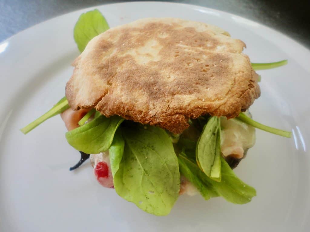 Portobello Mushroom Burgers with Pesto, Mozzarella and Red Peppers and