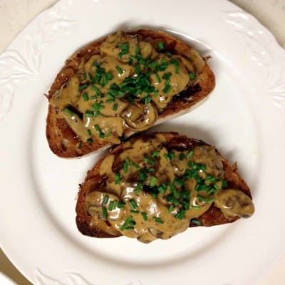 Creamed Mushroom Bruschetta with Caramelized Onions From Chef Chris Pandel of Chicago’s Balena via Sam Sifton in the New York Times Magazine
