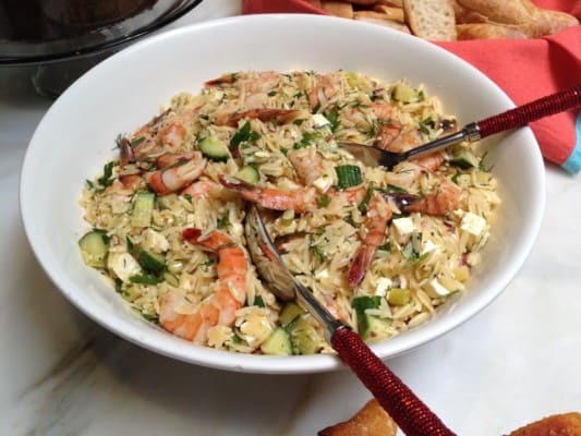 Two Salads adapted from Ina Garten: Roasted Shrimp and Orzo and Beets with Orange Vinaigrette