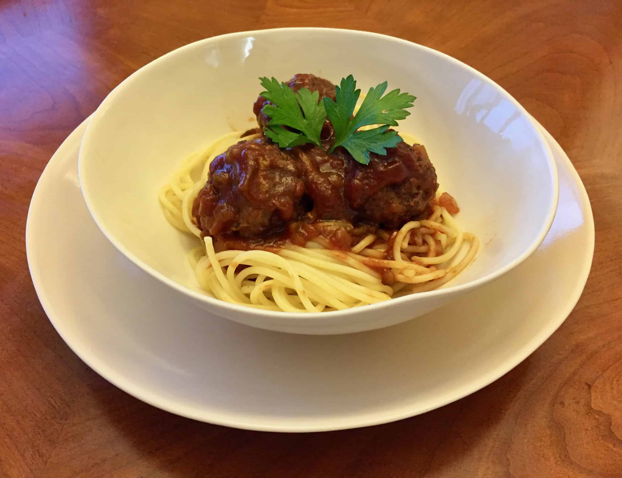 Spaghetti Western: Bison Meatballs in a Spicy Tomato Sauce