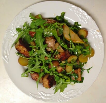 Cosmo Goss’ Beer-Braised Pork Belly and Arugula Salad