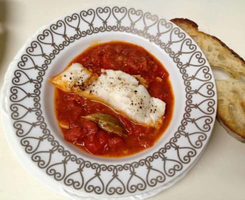 Poached Cod with Tomato and Saffron from Bon Appetit