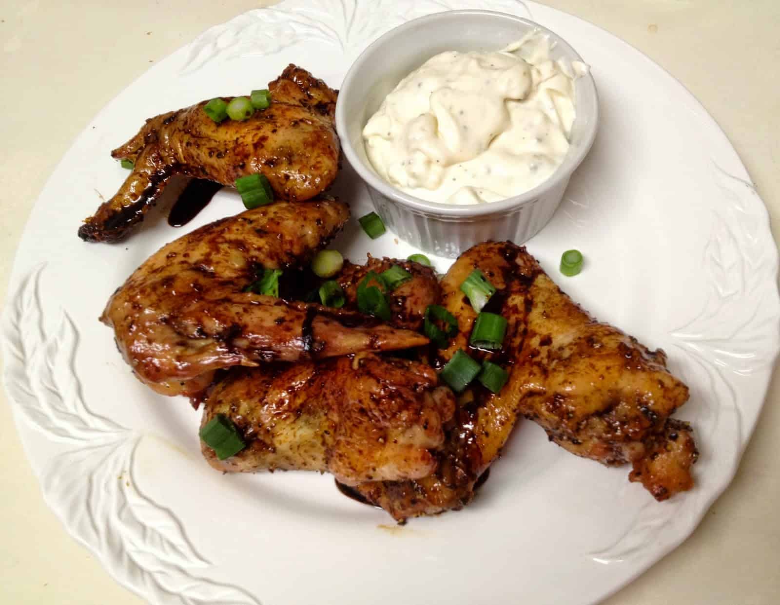 Balsamic Soy-Glazed Chicken Wings and Blue Cheese Dipping Sauce
