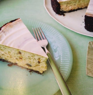 Pistachio and White Chocolate Cheesecake from "Baked Occasions" by Matt Lewis and Renato Poliafito