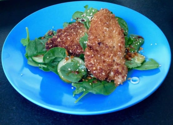 Sesame Chicken Salad with Spinach, Cucumber and Cilantro from Tyler Florence