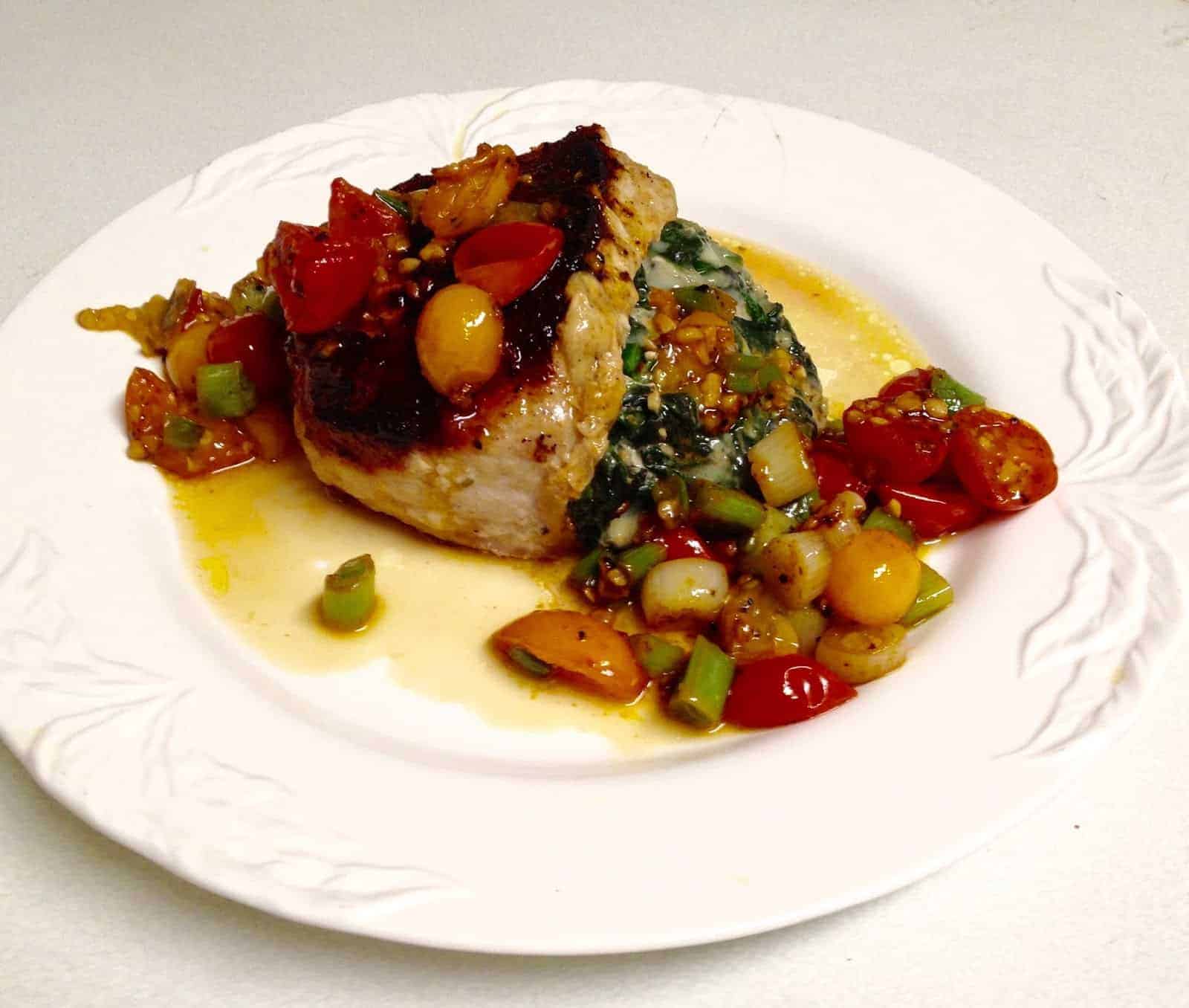 Jacques Pépin’s Superb recipe for Spinach and Gruyère Stuffed Pork Chops