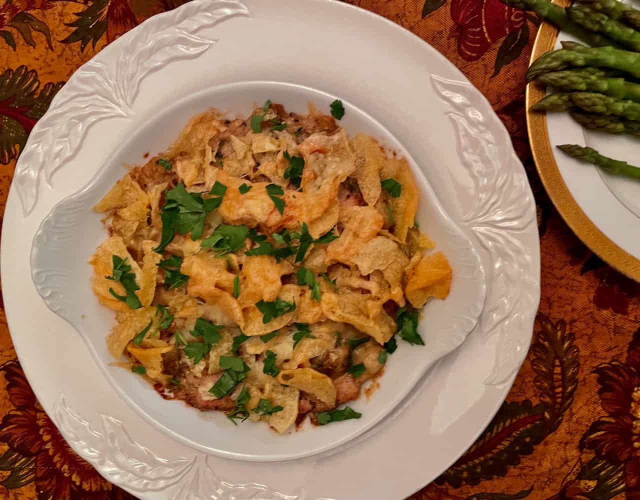 NOT YOUR MOTHER’S TUNA CASSEROLE WITH DILL AND POTATO CHIPS