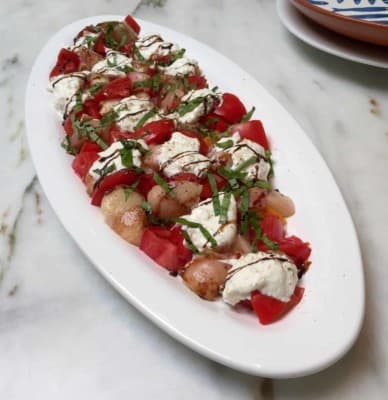 Salad Days. 3 Ways to Salute Summer this Weekend: Grilled Watermelon with Feta, Balsamic and Mint, Tomato, Peach and Burrata Salad, Ina Garten’s Italian Seafood Salad
