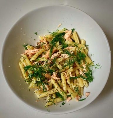 Ana’s Salmon Pasta with Capers, Lemon and Dill