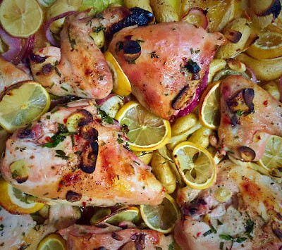The Ultimate Inexpensive Dinner Party Dish: Sheet Pan Lemon Chicken with Roasted Fingerling Potatoes