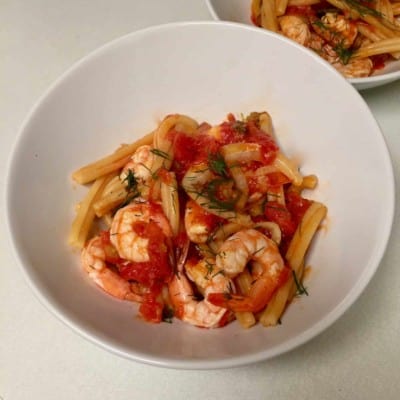 Shrimp with Spicy Tomato Sauce and Strozzapreti