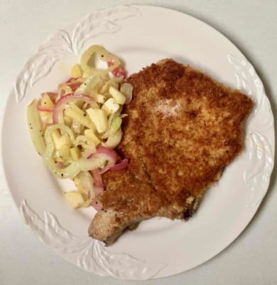 Crispy Pork Chops with Fennel, Red Onion and Apple