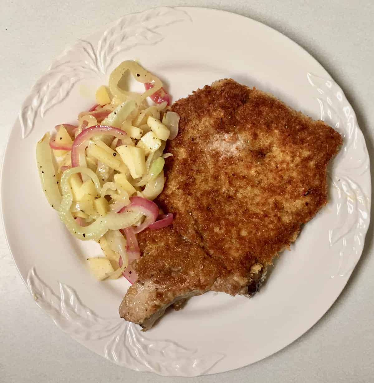 Crispy Pork Chops with Fennel, Red Onion and Apple