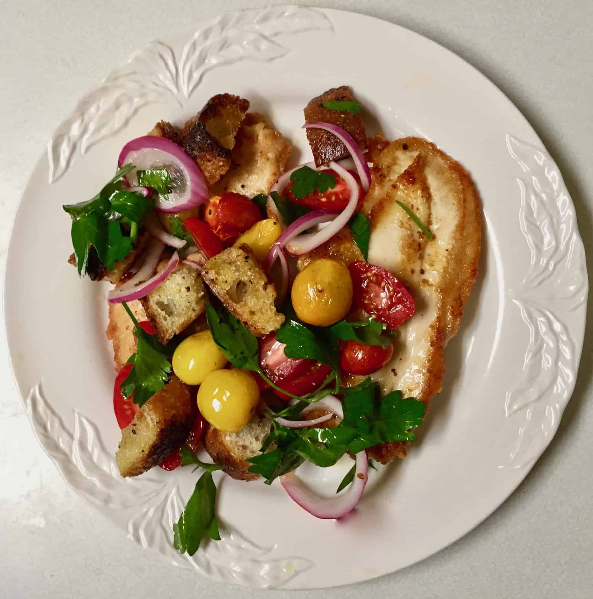 Crispy Chicken Cutlets with Cherry Tomato Panzanella
