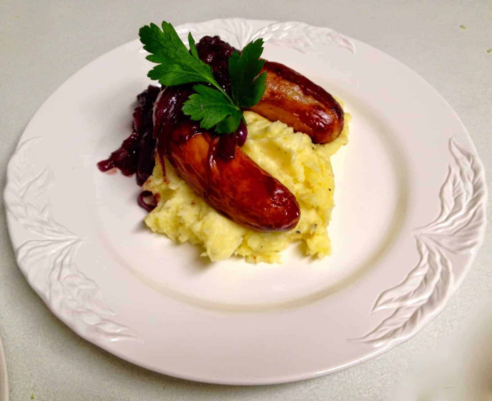 Bangers, Mash and Red Onion Gravy..no better way to celebrate St. Patrick’s Day