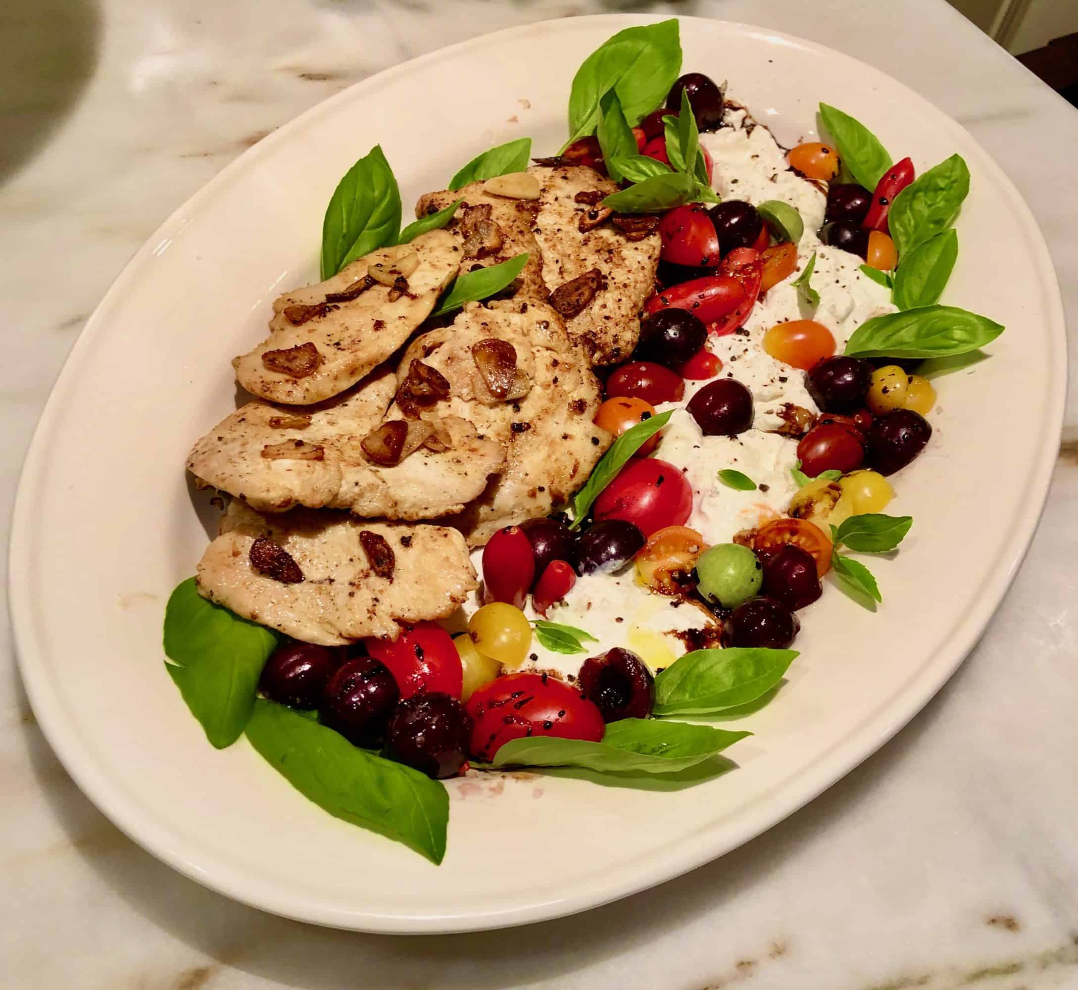 Melissa Clark’s Chicken Paillards with Cherry Caprese Salad