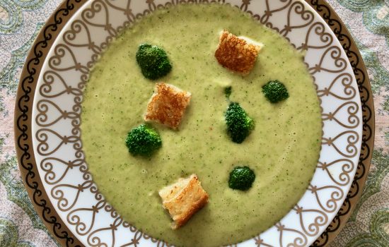 Broccoli Pepper Jack Soup With Grilled Cheese Croutons
