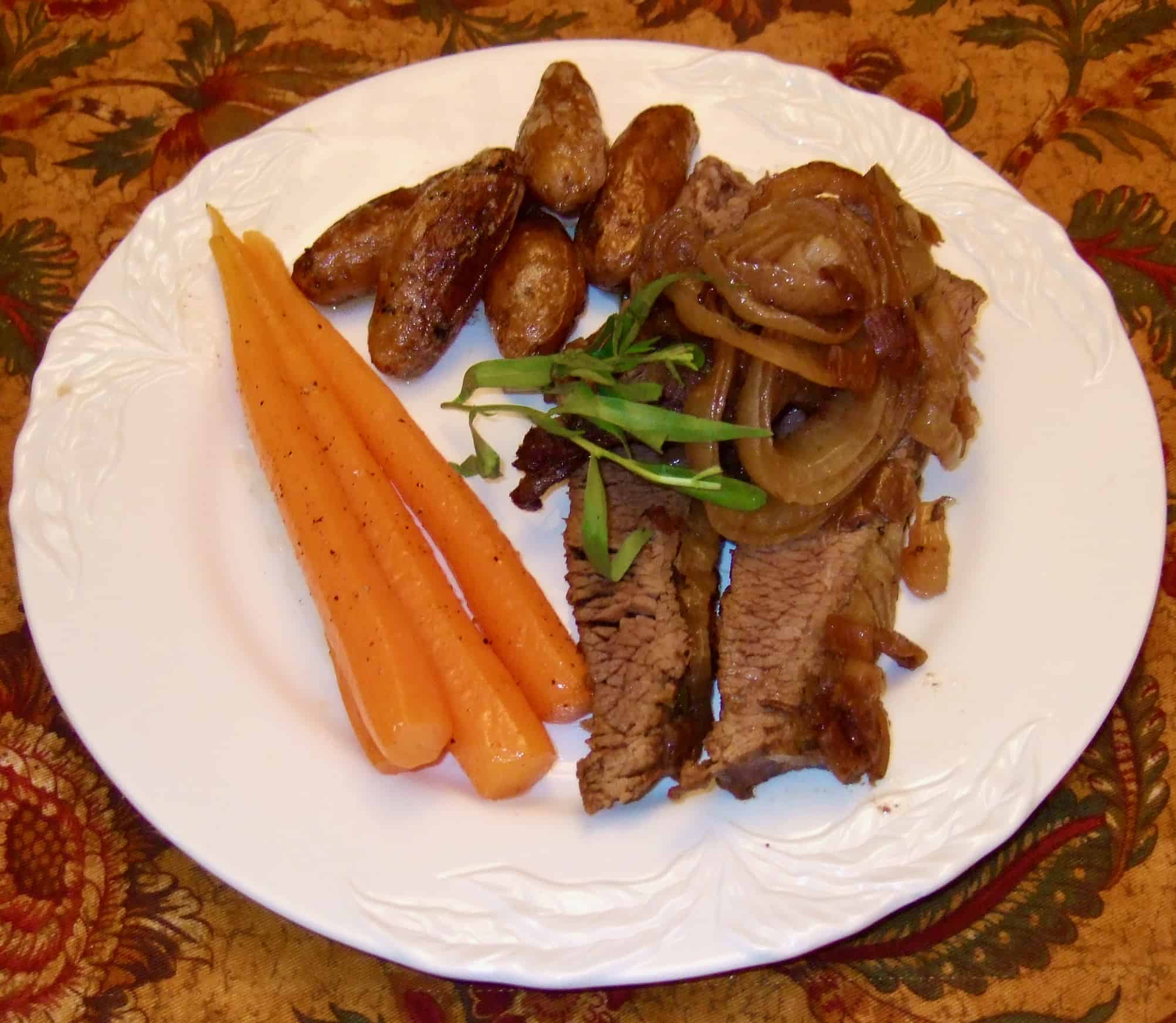 Brisket of Beef with Fingerling Potatoes and Maple-Glazed Carrots