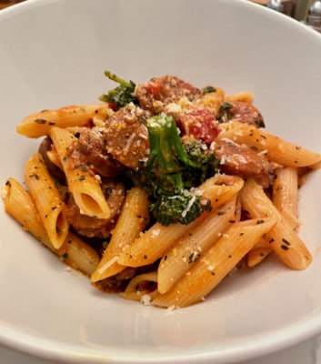 Penne with Broccolini and Hot and Sweet Italian Sausage, a quasi-Ina Garten recipe