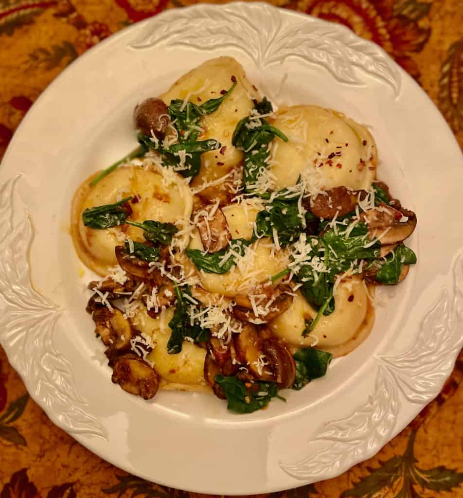 Mushrooms, Ravioli and Spinach