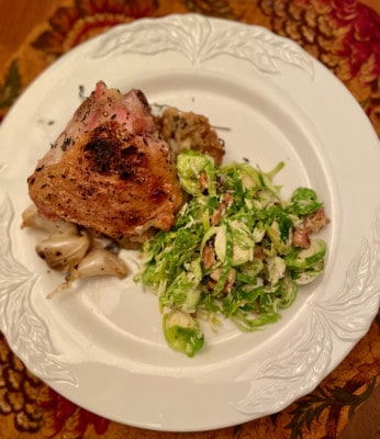 Melissa Clark’s Mother’s Recipe for Thyme Roasted Chicken with Mustard Croutons And Melissa’s Recipe for Brussel Sprouts Salad