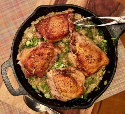 One-Skillet Chicken with Buttery Orzo from Claire Saffitz