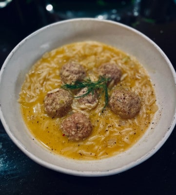 White Meatballs, Fennel and Orzo in Broth
