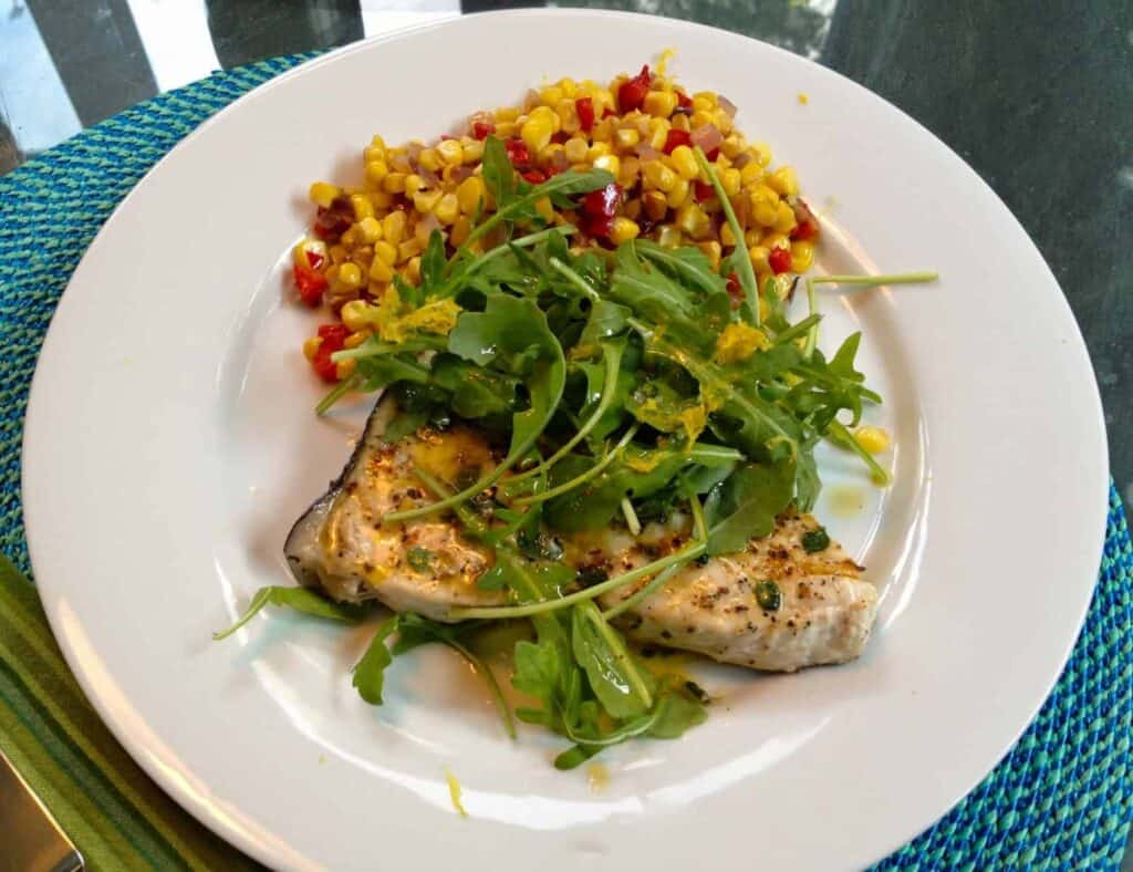 Confetti Corn makes an ideal vegetable to serve with Swordfish