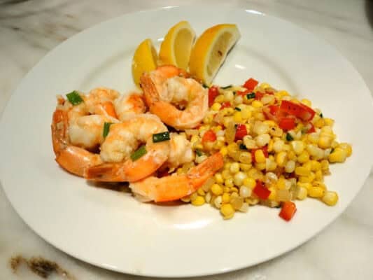 Sauteed Shrimp with Coconut Oil, Ginger and Coriander with Confetti Corn adapted from Ina Garten