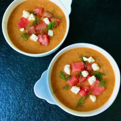 TOO HOT TO COOK? MAKE THIS VIRTUALLY NO-COOK WATERMELON GAZPACHO IN TEN MINUTES.