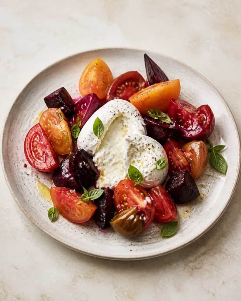 TOMATO BEET AND BURRATA SALAD