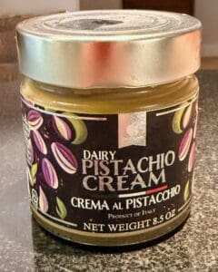 Gourmanity Pistachio Cream used to make the sauce for pork chops with tomatoes and mushrooms.